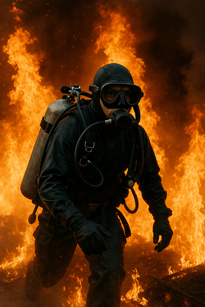 Submarinista en un incendio