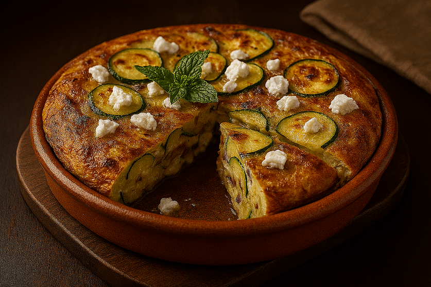 Tortilla de Calabacín y Queso de Cabra